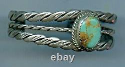 Vintage Fred Harvey Era Navajo Sterling Argent Turquoise Stamped Cuff Bracelet
