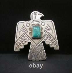 Vintage Fred Harvey Era Navajo Sterling Silver Turquoise Thunderbird Broche Broche