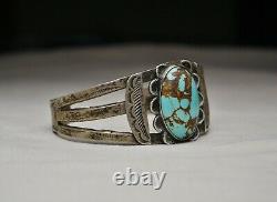 Vintage Fred Harvey Era Navajo Turquoise Sterling Bracelet De Cuff En Argent