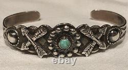 Vintage Fred Harvey Era Navajo Vert Turquoise & Argent Cuff Bracelet-circa 1940