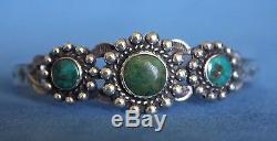 Vintage Fred Harvey Era Navajo Vert Turquoise Concho Bracelet En Argent Sterling