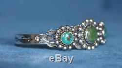 Vintage Fred Harvey Era Navajo Vert Turquoise Concho Bracelet En Argent Sterling