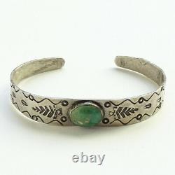 Vintage Fred Harvey Era Old Handmade Navajo Vert Turquoise Cuff Bracelet Flèches