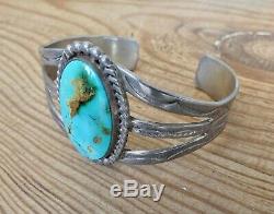 Vintage Fred Harvey Era Old Pawn Silver & Turquoise Cuff Navajo