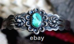 Vintage Fred Harvey Era Royston Turquoise + Bracelet En Manchette Sterling Southwestern