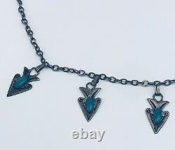 Vintage Fred Harvey Era Sterling Silver Turquoise Hand Stamp Arrowhead Collier