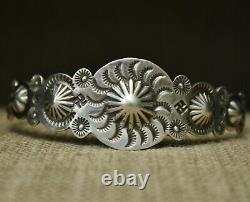 Vintage Fred Harvey Era Sterling Silver Whirling Log Cuff Bracelet Grande Taille