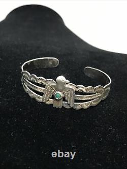 Vintage Fred Harvey Era Thunderbird Navajo Turquoise Coin Silver Cuff Products