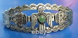 Vintage Fred Harvey Era Thunderbird Nickel Argent Turquoise Cuff Bracelet 15,4 G