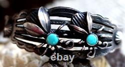 Vintage Fred Harvey Era Turquoise Firefly Bracelet Cuff Sterling Insectes
