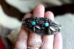 Vintage Fred Harvey Era Turquoise Firefly Bracelet Cuff Sterling Insectes