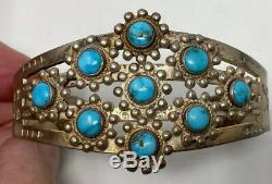 Vintage Fred Harvey Era Zuni Sterling Argent Turquoise Petit Point Bracelet