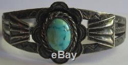 Vintage Fred Harvey Navajo Bracelet Bracelet Argent Turquoise Argent