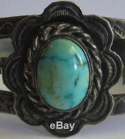 Vintage Fred Harvey Navajo Bracelet Bracelet Argent Turquoise Argent