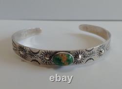 Vintage Fred Harvey Navajo Indien Argent Vert Turquoise Cuff Bracelet