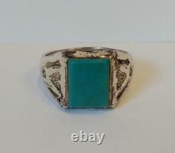 Vintage Fred Harvey Navajo Indien Sterling Turquoise Couleur Pierre Taille Bague 13