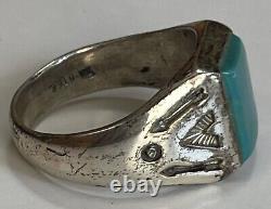 Vintage Fred Harvey Navajo Indien Sterling Turquoise Couleur Pierre Taille Bague 13