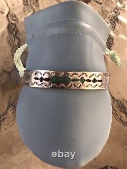 Vintage Fred Harvey Navajo Sterling Argent Incrusté Turquoise Cuff Bracelet