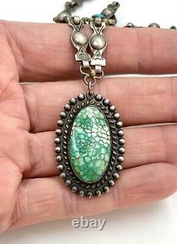 Vintage Fred Harvey Southwestern Navajo Sterling Silver Green Turquoise Collier