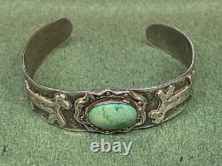 Vintage Fred Harvey Sterling Argent Turquoise Cuff Bracelet