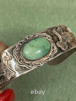Vintage Fred Harvey Sterling Argent Turquoise Cuff Bracelet