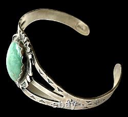 Vintage Fred Harvey Style Navajo Sterling Argent Turquoise Cuff Tribal Bracelet