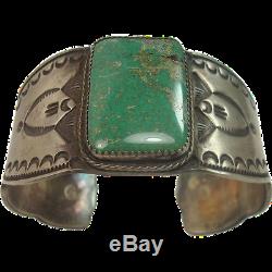 Vintage Heavy Navajo Fred Harvey Bracelet En Turqueterie En Argent Sterling Taille 7