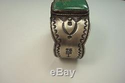 Vintage Heavy Navajo Fred Harvey Bracelet En Turqueterie En Argent Sterling Taille 7