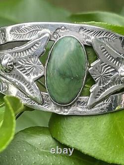 Vintage Native American Fred Harvey Era Green Turquoise Sterling Silver Cuff