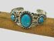 Vintage Native American Fred Harvey Era Stamped Argent Turquoise Cuff Bracelet
