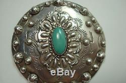 Vintage Navajo Fred Harvey Argent Sterling Turquoise Concho Style Broche Ou Broche