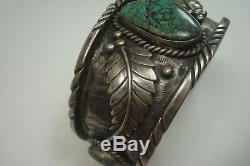 Vintage Navajo Fred Harvey En Argent Sterling Cerrillos Turquoise Bracelet Sz 7-1 / 4