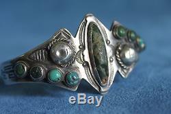 Vintage Navajo Fred Harvey Era Boucles D'oreilles Turquoise Bracelet En Argent Sterling