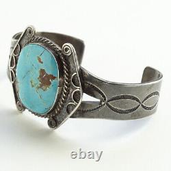 Vintage Navajo Fred Harvey Era Cuff Bracet Blue Gem Turquoise Sterling Argent