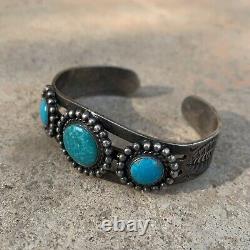 Vintage Navajo Fred Harvey Era Sterling Argent Et Turquoise Cuff Bracelet