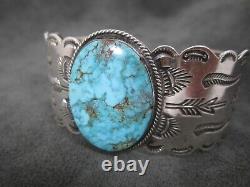 Vintage Navajo Fred Harvey Era Turquoise Sterling Silver Large Cuff Bracelet