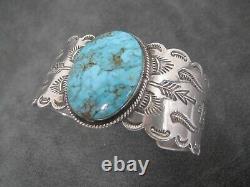Vintage Navajo Fred Harvey Era Turquoise Sterling Silver Large Cuff Bracelet