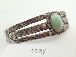 Vintage Navajo Fred Harvey Era Vert Turquoise Sterling Bracelet De Cuff En Argent