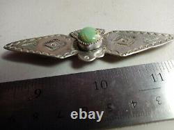 Vintage Navajo Fred Harvey Silver Sterling Turquoise Thunderbird Pin Brooch 3.5