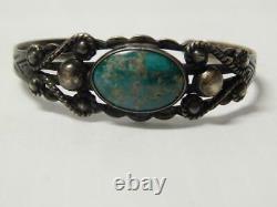 Vintage Navajo Indian Sterling Silver Turquoise Fred Harvey Bracelet Nice Cadeau