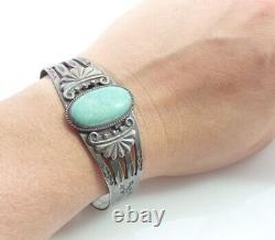 Vintage Navajo Old Pawn Fred Harvey Era Turquoise Flèches Sterling Cuff Bracelet