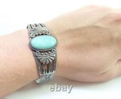 Vintage Navajo Old Pawn Fred Harvey Era Turquoise Flèches Sterling Cuff Bracelet