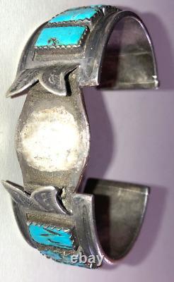 Vintage Navajo Old Pawn Sterling Silver Bracelet Montres Turquoise Fred Harvey Ère