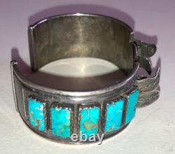 Vintage Navajo Old Pawn Sterling Silver Bracelet Montres Turquoise Fred Harvey Ère
