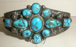 Vintage Navajo Old Pawn Sterling Silver Bracelet Turquoise Fred Harvey Ère