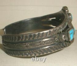 Vintage Navajo Old Pawn Sterling Silver Bracelet Turquoise Fred Harvey Ère