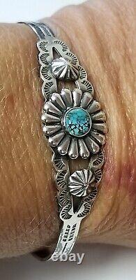Vintage Navajo Sterling Fred Harvey Era Spider Turquoise Cuff Bracelet 5