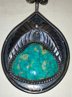 Vintage Navajo Vieux Pawn Turquoise Sterling Perles En Argent Collier Fred Harvey Era