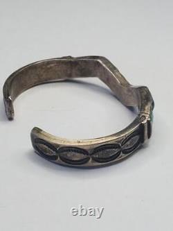 Vintage Old Pawn Fred Harvey Era Sterling Turquoise Inlay Cuff Bracelet