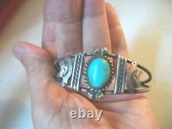 Vintage Old Pawn Fred Harvey Native American Turq Cuff Bracelet Avec 2 Ours